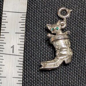 Charming Silver Cat in Boot Pendant
